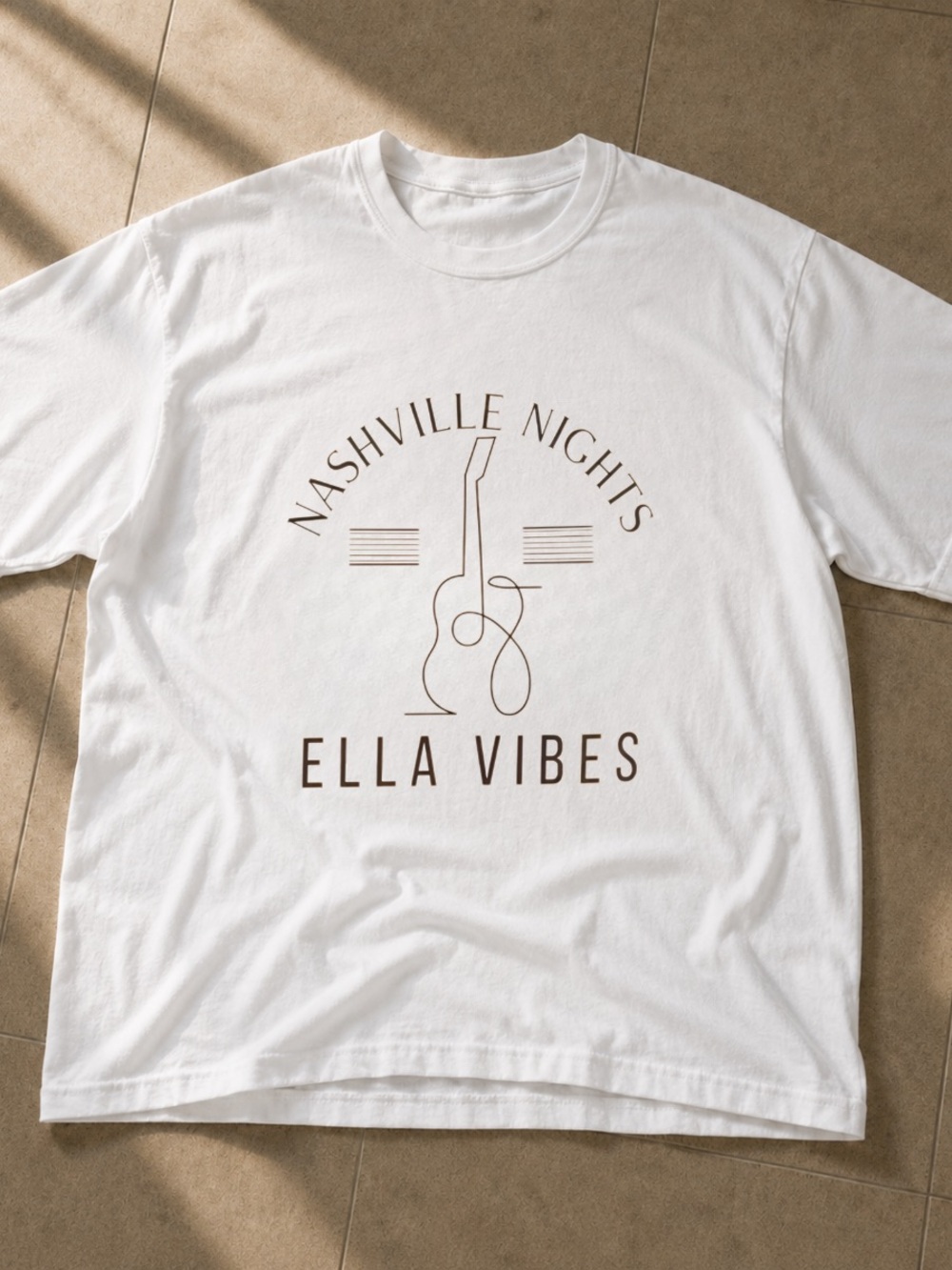 Nashville Nights Ella Vibes Graphic Tee Women Shirt - White with Brown Print